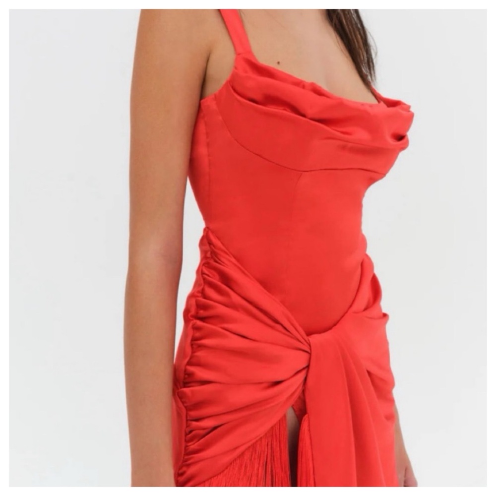 NWT For Love & Lemons Anisa Asymmetrical Silk Fringe Midi Dress - Picture 5 of 17